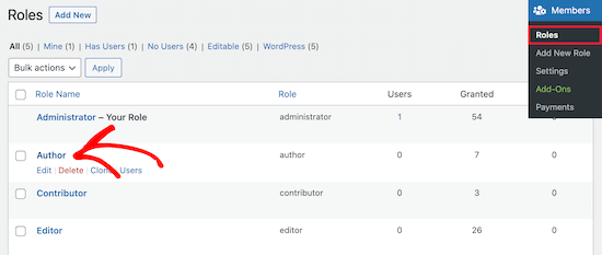 Wordpress user roles